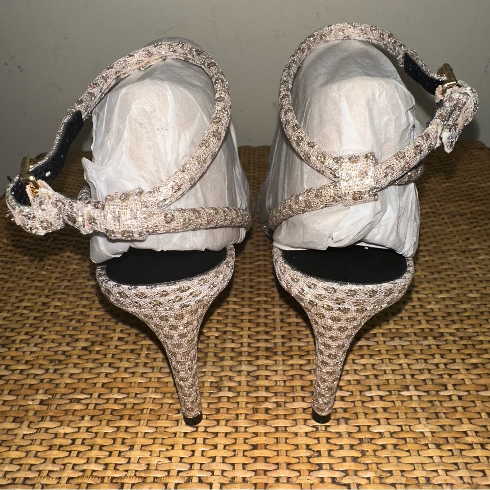 Rebecca Minkoff Women’s Size 8M RB Nanine Metallic Nude Sparkle Mesh Heel Glam - Picture 8 of 16